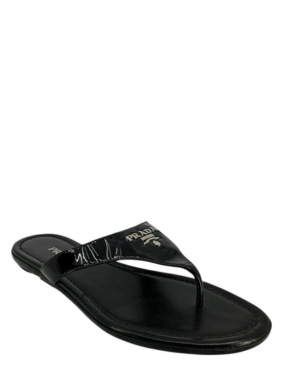 Prada Patent Leather Logo Thong Sandals Size 9-Consigned Designs