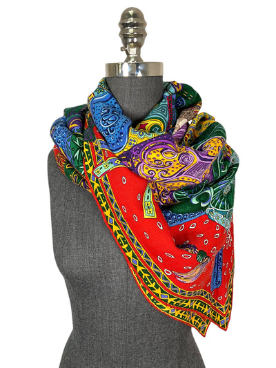 HERMES Cashmere Cavaliers du Caucase Shawl 140-Consigned Designs