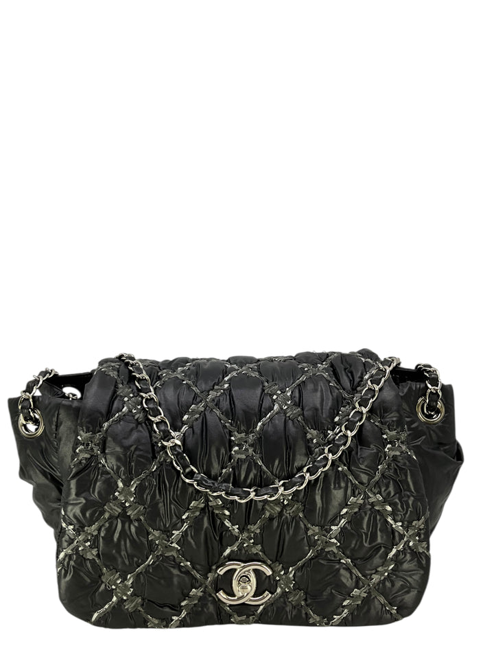 CHANEL Nylon Quilted Tweed Stitch Bubble Flap Bag - Consigned Designs