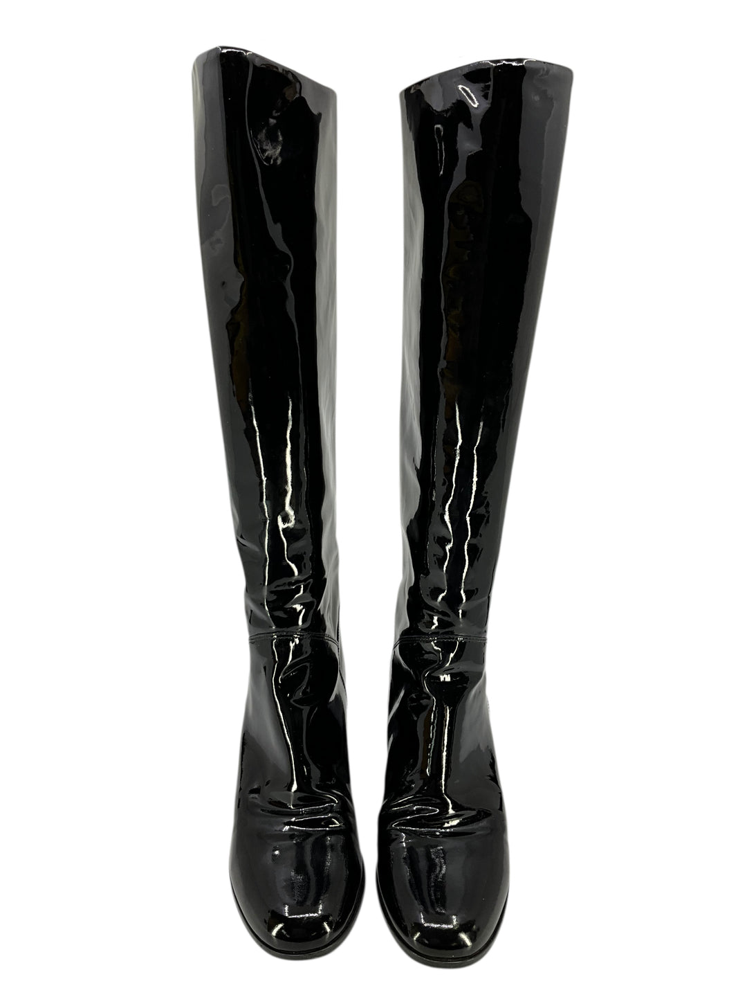 Chanel Patent Leather CC Logo Knee High Boots Size 8 - Consigned