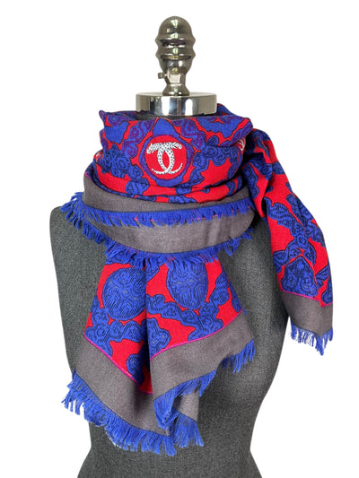 CARTIER Wool Silk Logo Fringed Shawl-Consigned Designs