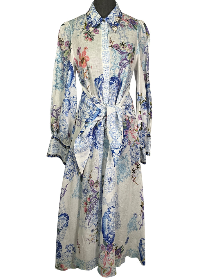 camilla shirt dress CAMILLA WAIST TIE SHIRT DRESS WITH BUBBLE SLEEVE - 00039871-ILEFGRAN
