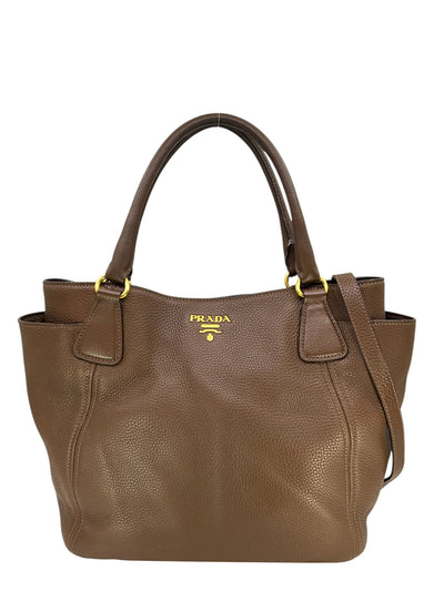 Prada Vitello Daino Leather Side Pocket Tote-Consigned Designs