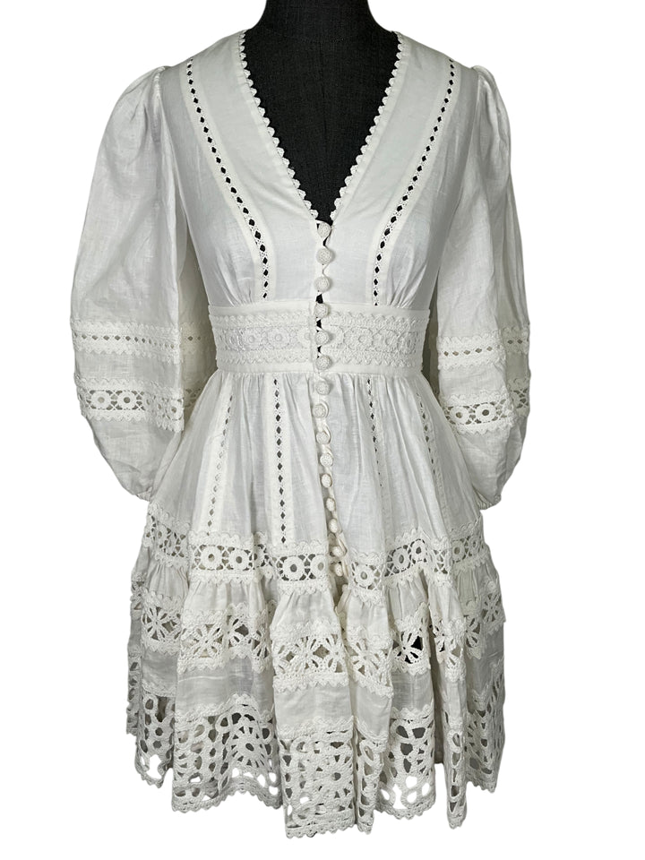 Zimmermann Women's Devi Lace-Trim Linen Minidress - Ivory