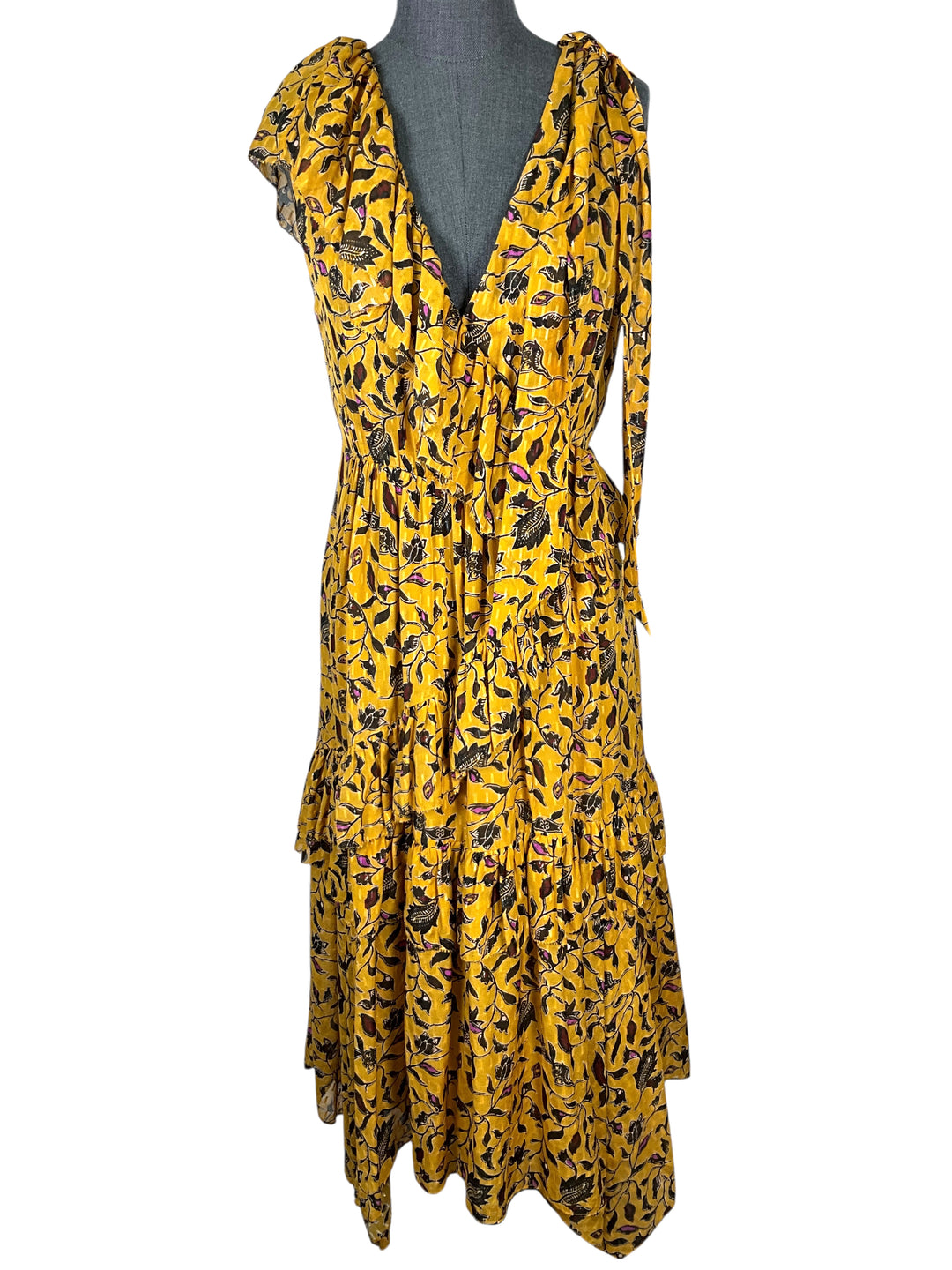 Ulla Johnson Printed Silk Dania Ruffled Tiered Midi Dress Size M