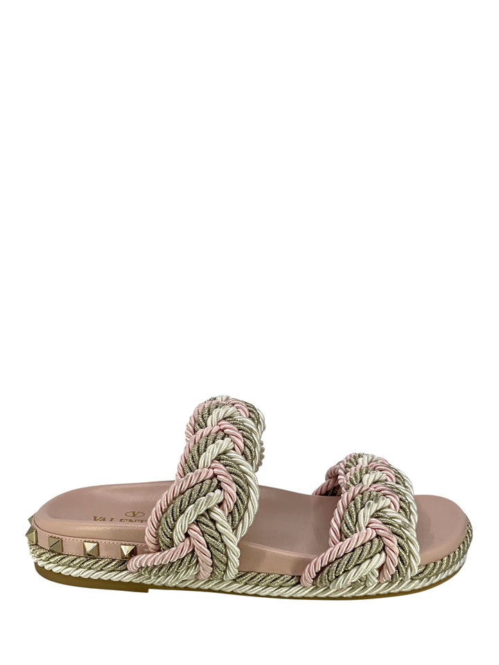 Valentino Garavani Silk Woven Rockstud Torchon Sandals Size 7
