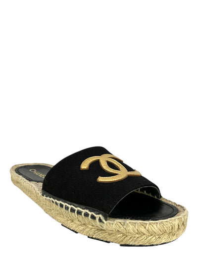 CHANEL Cloth CC Espadrille Slide Sandals Size 11-Consigned Designs