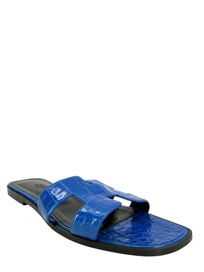 HERMES Alligator Leather Oran H Logo Sandals Size 11-Consigned Designs