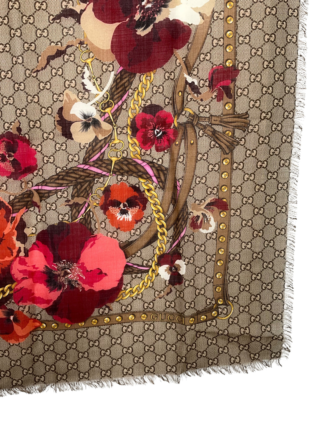 Gucci Monogram Flower Print Wool Shawl Scarf - Consigned Designs