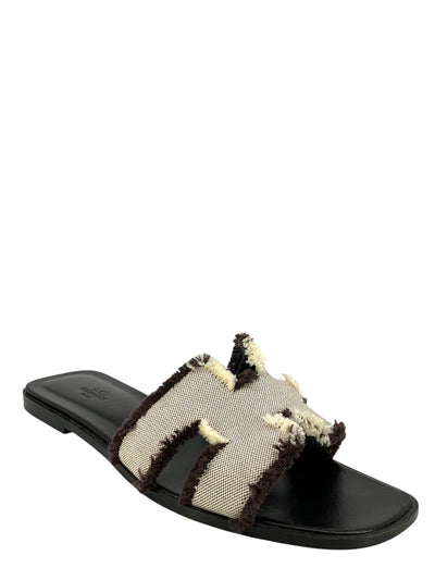 HERMES Fringed Canvas Oran Sandals Size 11-Consigned Designs