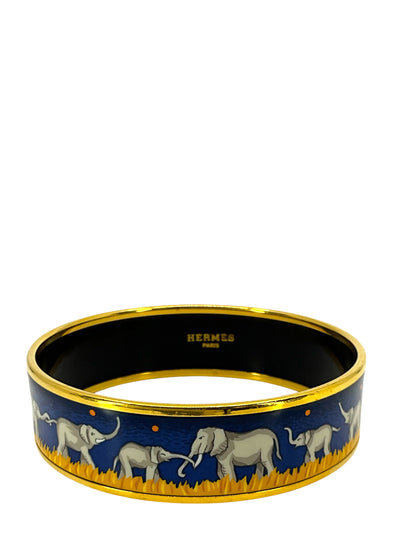 Hermes Printed Enamel Elephants Grazing Wide Bracelet 70-Consigned Designs