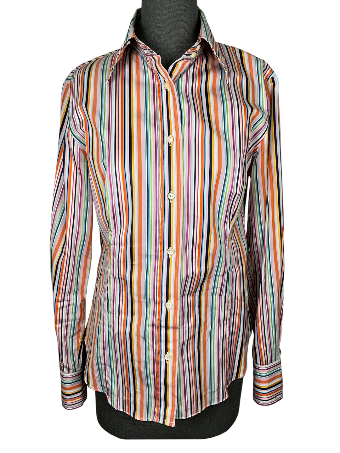 etro dress shirt ETRO Milano Colorful Pinstripe Button Down Long Sleeve Dress Shirt Large