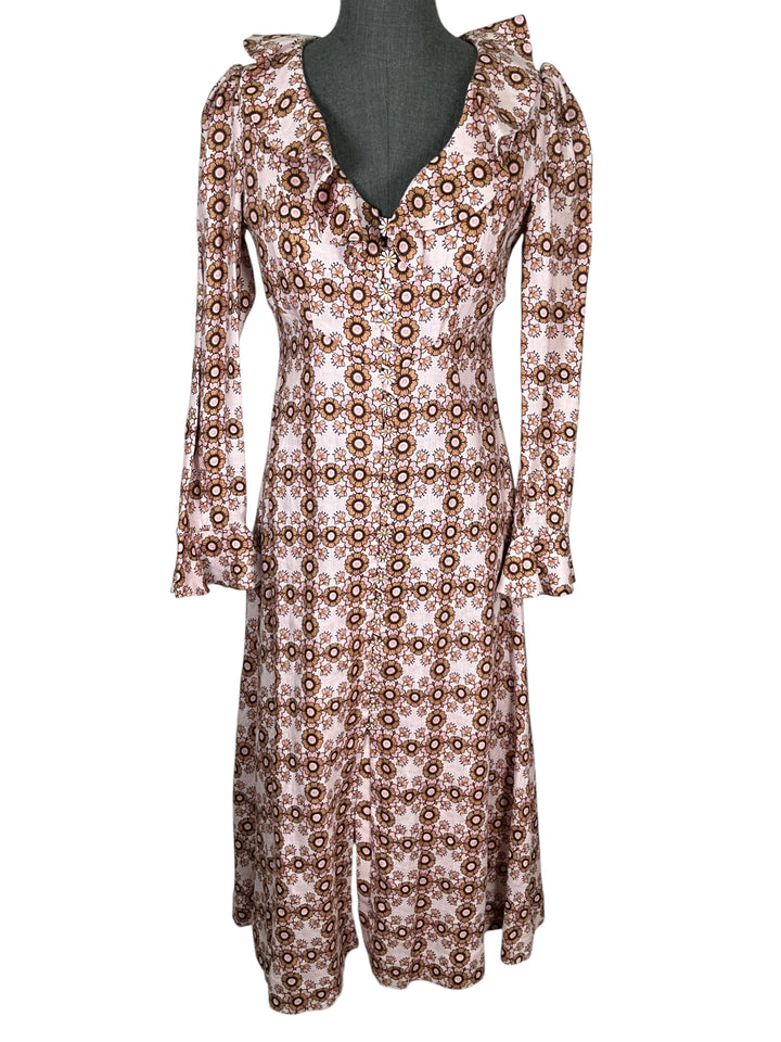 zimmermann daisy midi dress Zimmermann Daisy Midi Dress Linen Floral Daisy Neck Frill Naked Pear
