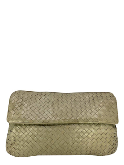 Bottega Veneta Vintage Intrecciato Leather Large Flap Clutch-Consigned Designs