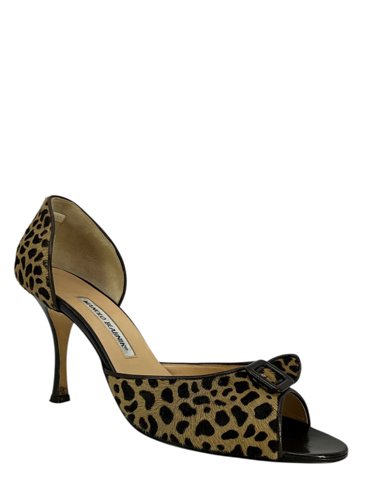 Manolo Blahnik Leopard Print Calf Hair d'Orsay Pumps Size 10.5