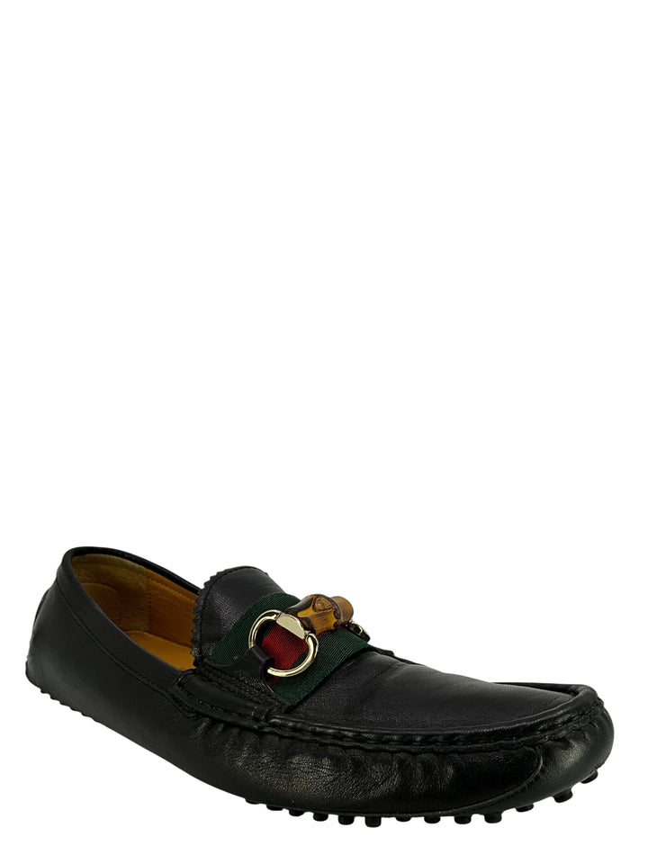 Gucci Leather Web Bamboo Horsebit Driver Loafers Size 10