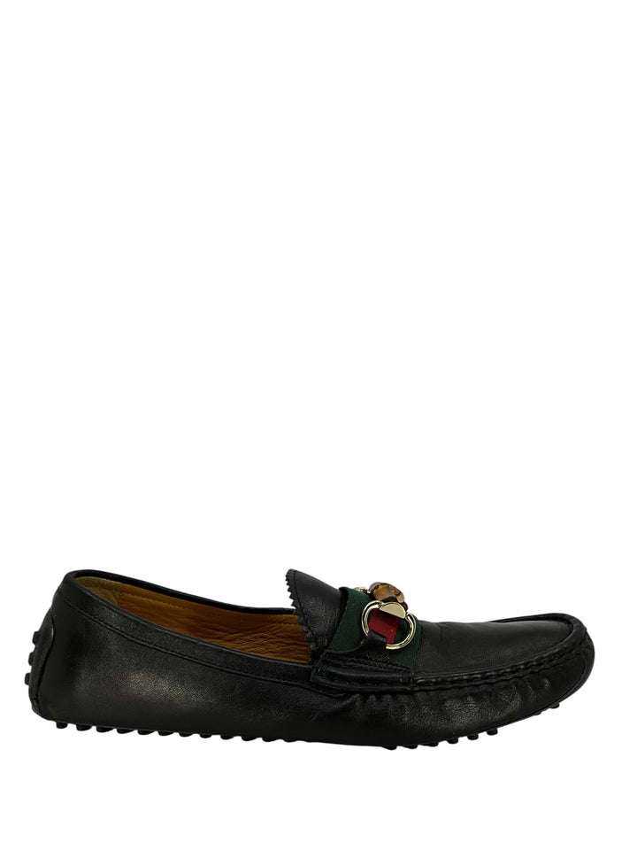 Gucci Leather Web Bamboo Horsebit Driver Loafers Size 10