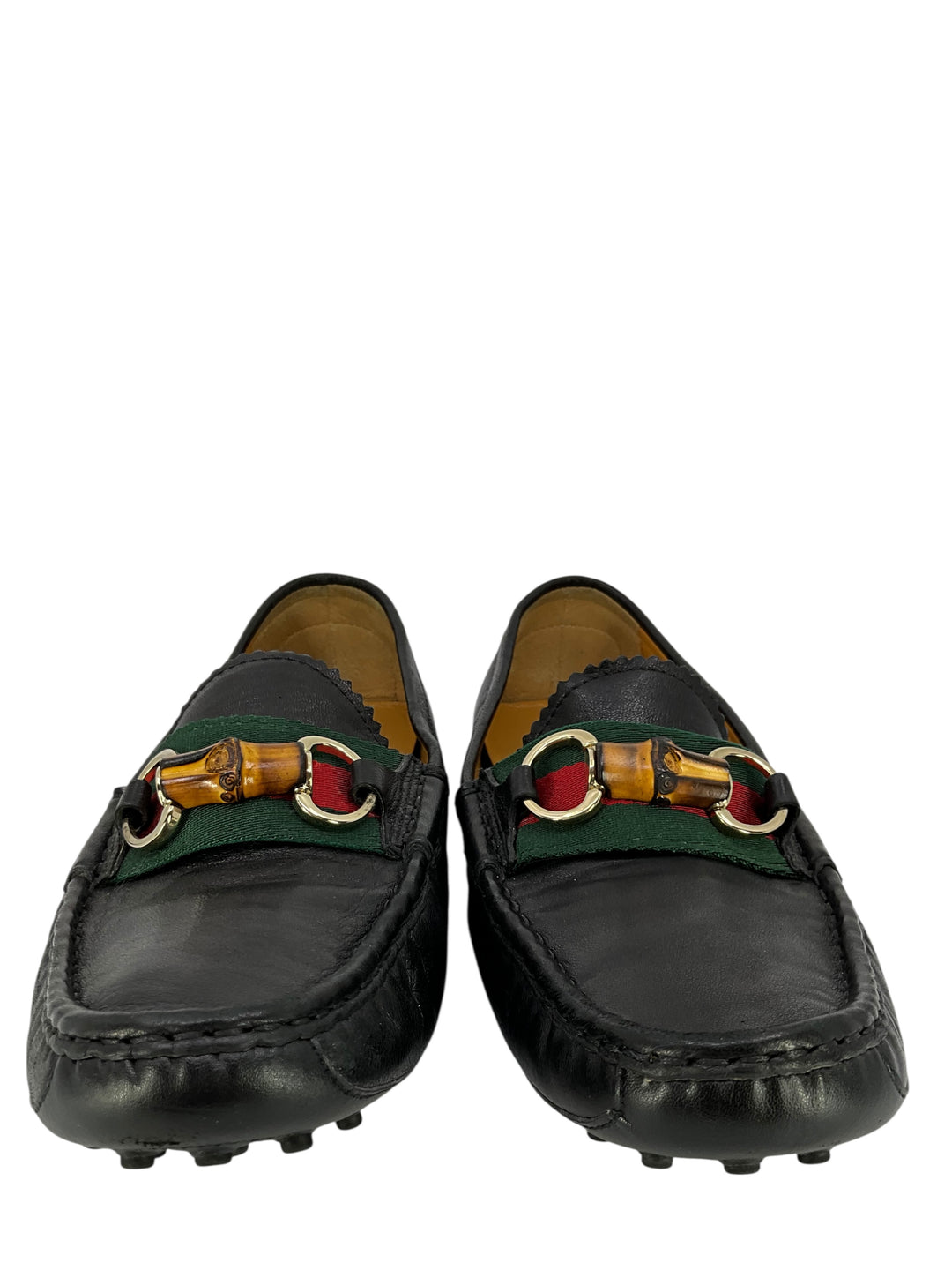 Gucci Leather Web Bamboo Horsebit Driver Loafers Size 10