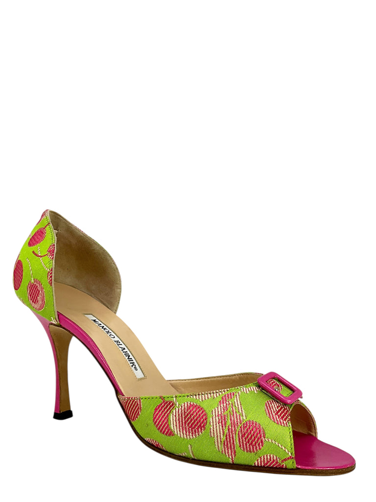 Manolo Blahnik Cherry Jacquard d'Orsay Pumps Size 10.5 - Consigned