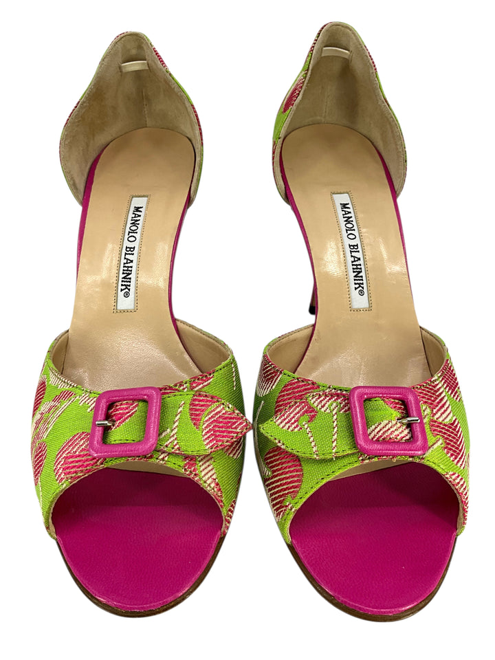 【新品未使用品】MANOLO BLAHNIK Manolo Blahnik Cherry Jacquard d'Orsay Pumps Size 10.5 - Consigned