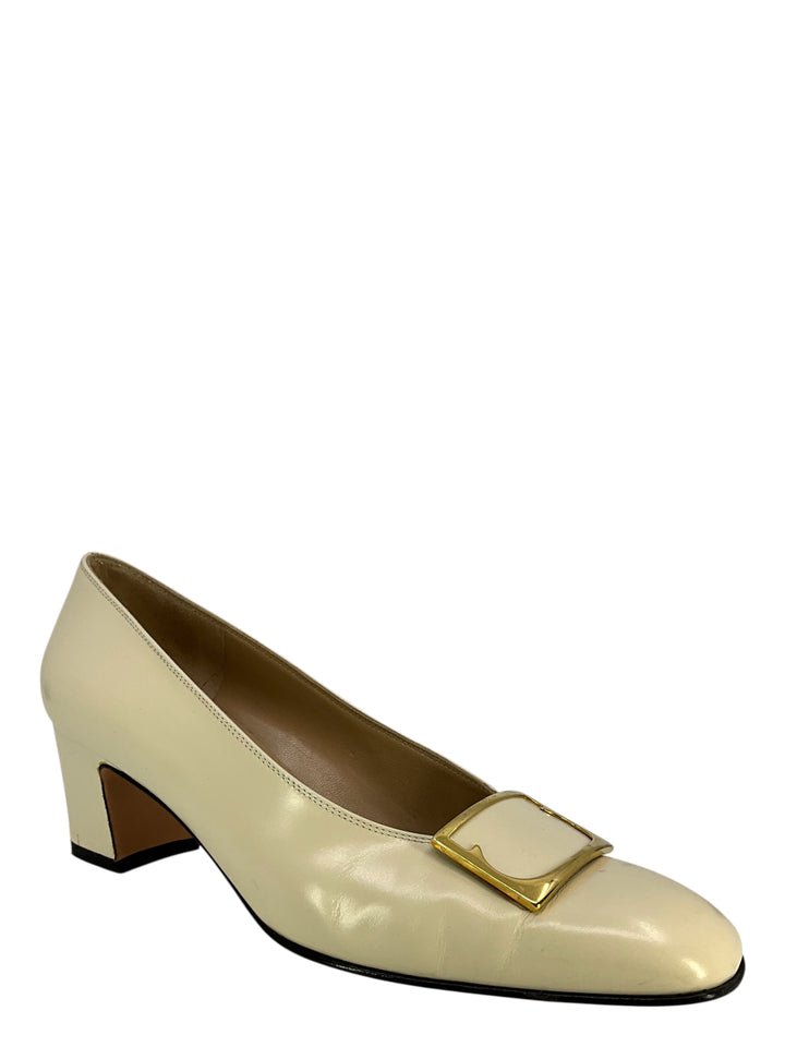 Salvatore Ferragamo Leather Buckle Pumps Size 6.5 - Consigned Designs