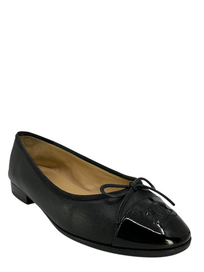 Chanel CC Cap Toe Lambskin Leather Ballet Flats Size 5.5-Consigned Designs