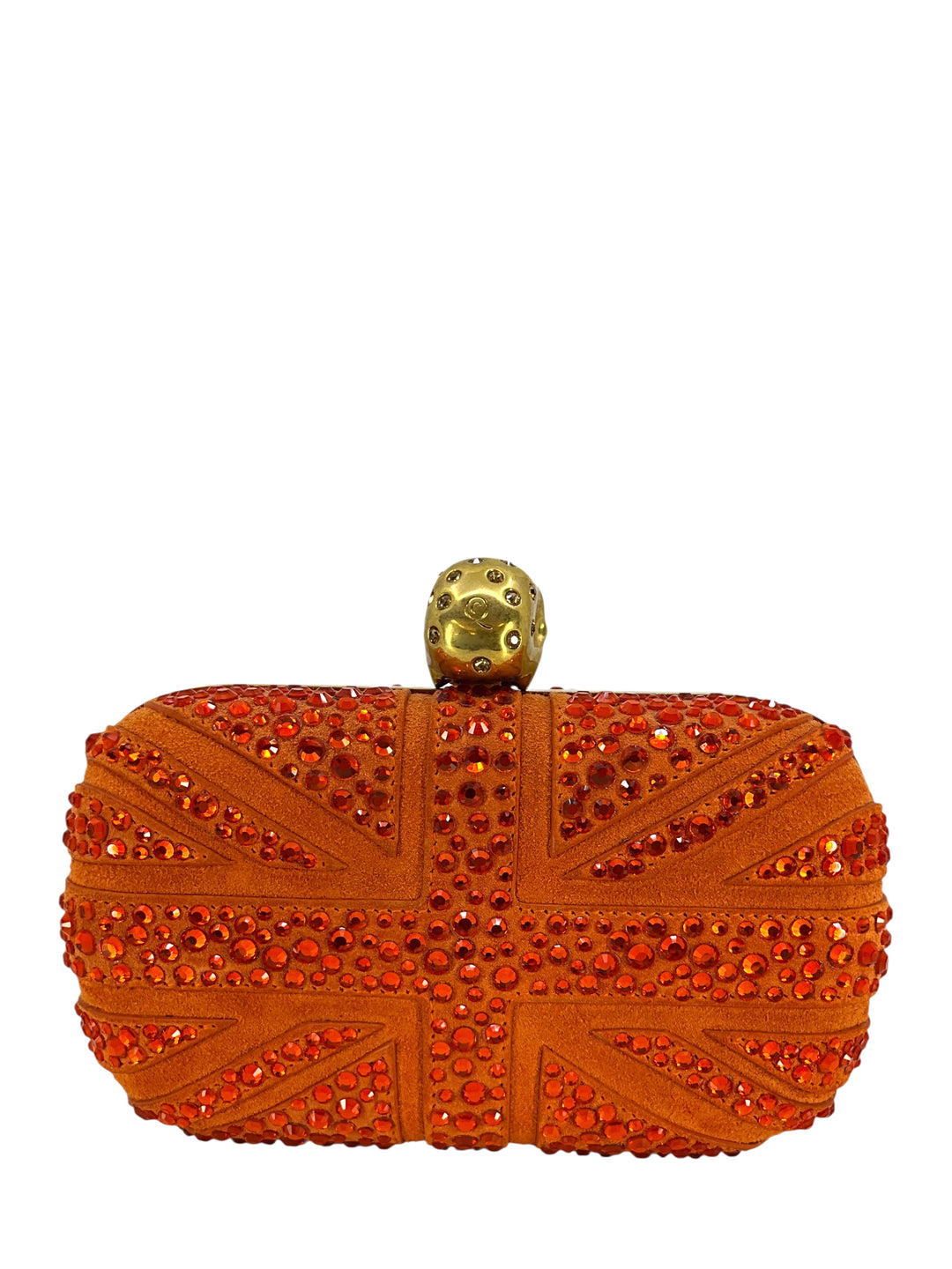 Alexander McQueen Suede Crystal Britannia Skull Box Clutch