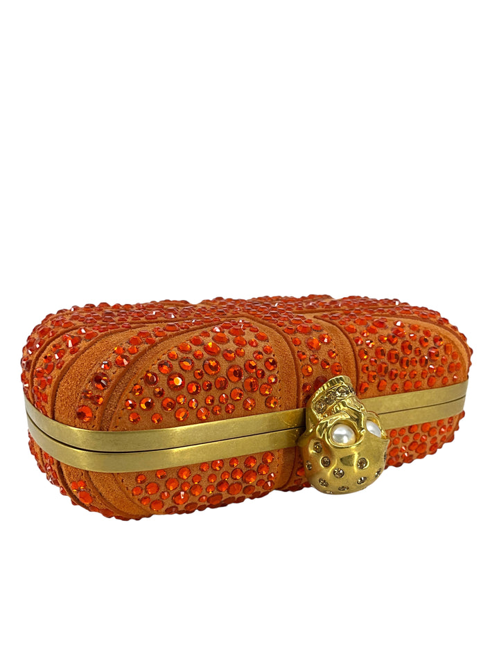 Alexander McQueen Suede Crystal Britannia Skull Box Clutch
