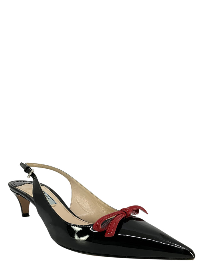 Prada Patent Leather Bow Slingback Pumps Size 8 - Consigned Designs
