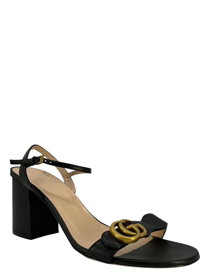 Gucci Leather GG Marmont Block Heel Ankle Strap Sandals Size  display picture 1