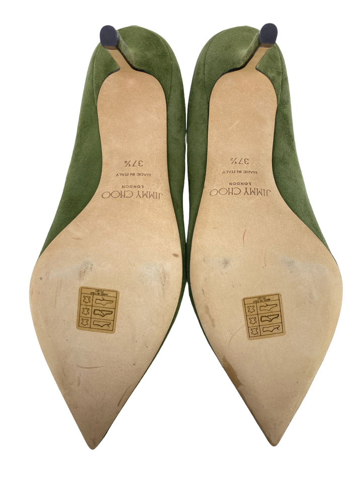 Jimmy Choo Green Suede Pumps 7.5 - Consigned Designs