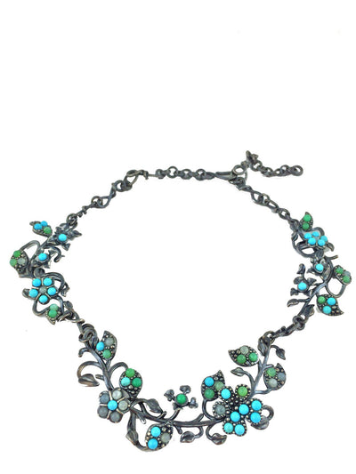 Bottega Veneta Aquamarine Turquoise Crisopraso Oxidized Silver Necklace-Consigned Designs