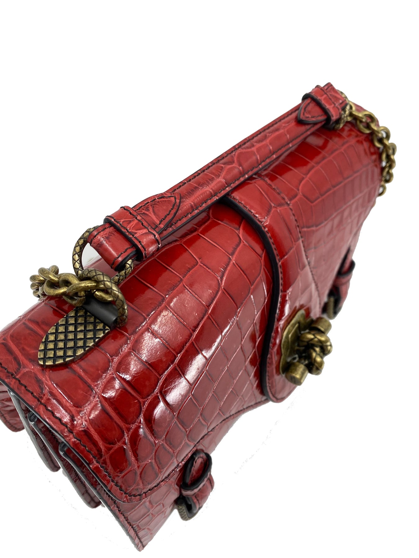 Bottega Veneta Bag Knot Crocodile Clutch Woven Silver Details