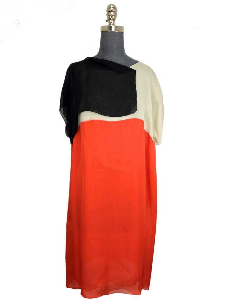 【可愛いストライプ♪】 BOTTEGA VENETA RED SILK DRESS Bottega Veneta Color-Block Silk-Chiffon Dress Size L