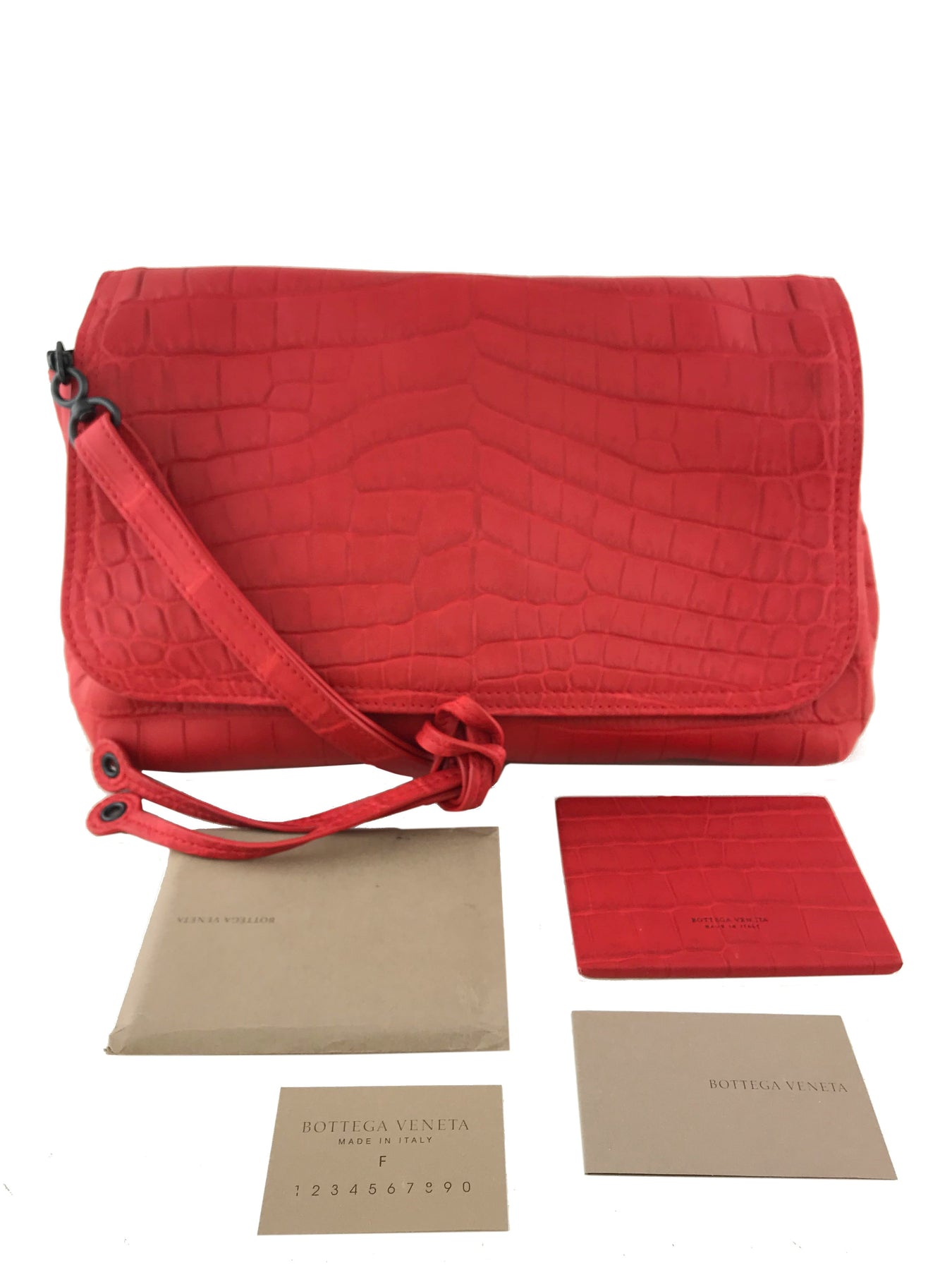 Bottega Veneta Crocodile Large Flap Bag with Shoulder Strap