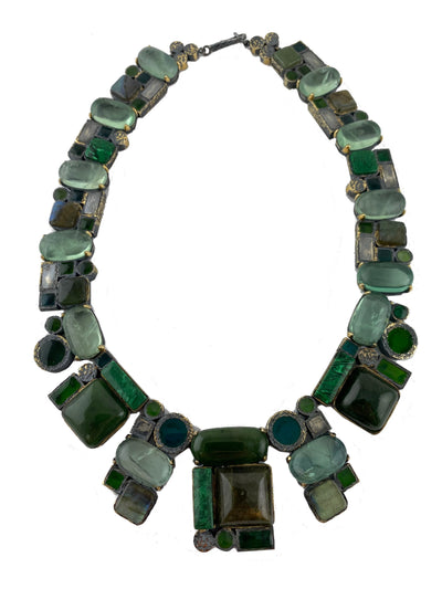 Bottega Veneta Oxidized Silver Multi Stone Necklace NEW-Consigned Designs