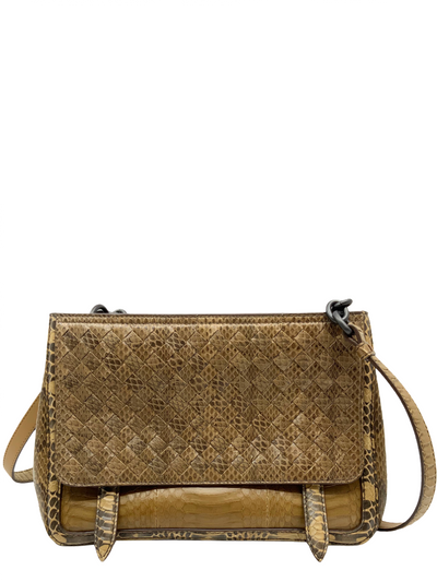 Bottega Veneta Woven Snakeskin Double Top Zip Bag NWT-Consigned Designs