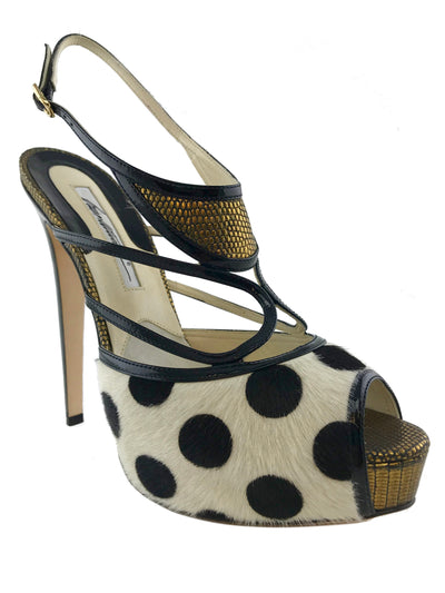 Brian Atwood Aura Polka-Dot Calf Hair Sandals Size 9.5-Consigned Designs