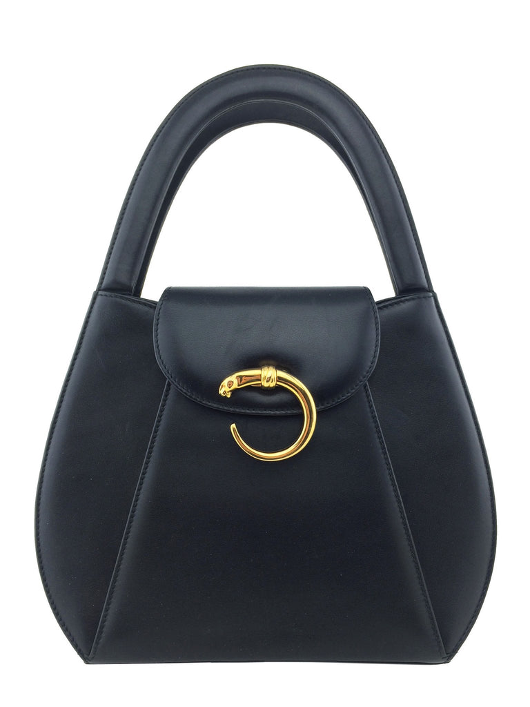 cartier panther panthere leather black sling bag backpack Cartier Leather Panthere Top Handle Bag