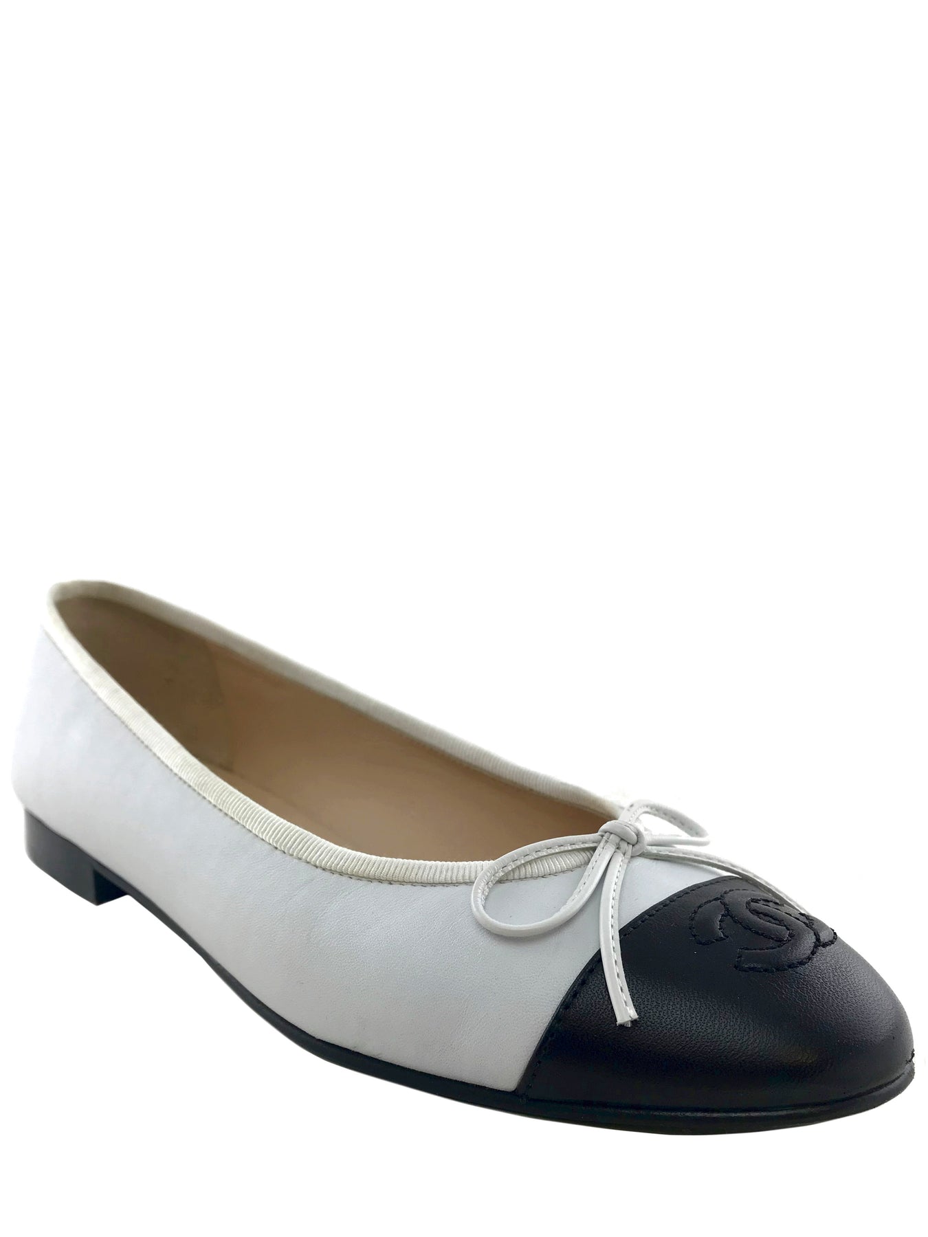 Chanel CC Cap Toe Lambskin Leather Ballet Flats Size 8 - Consigned Designs