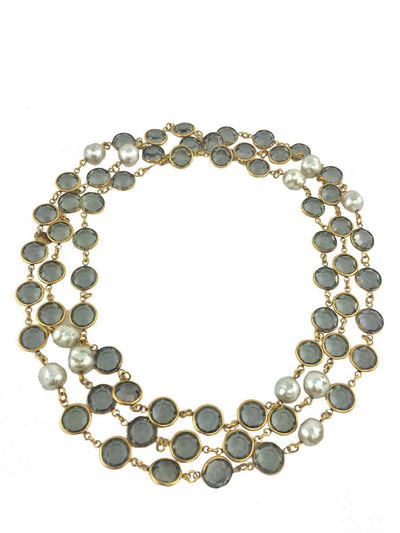 Chanel Faux Pearl Crystal Sautoir Necklace-Consigned Designs