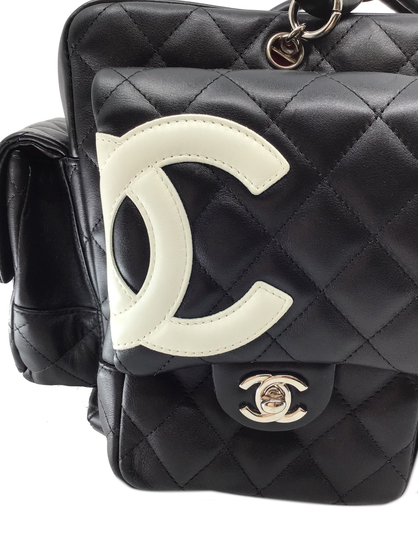 Chanel quilted calfskin leather reporter cambon white bag