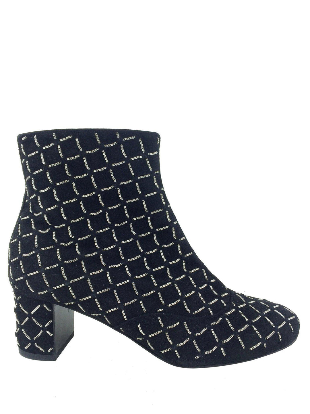 Chanel Suede Silver Chain Link Ankle Boots Size 7.5 Chanel Suede Silver Chain Link Ankle Boots Size 7.5