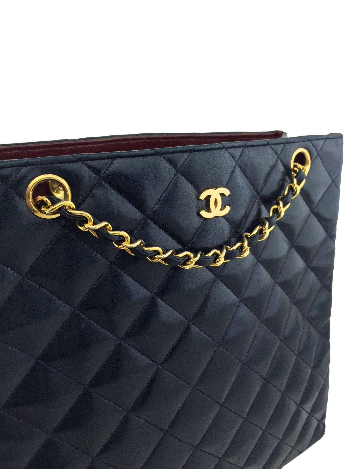 Chanel Vintage Quilted Lambskin Medium Shopper Tote Bag