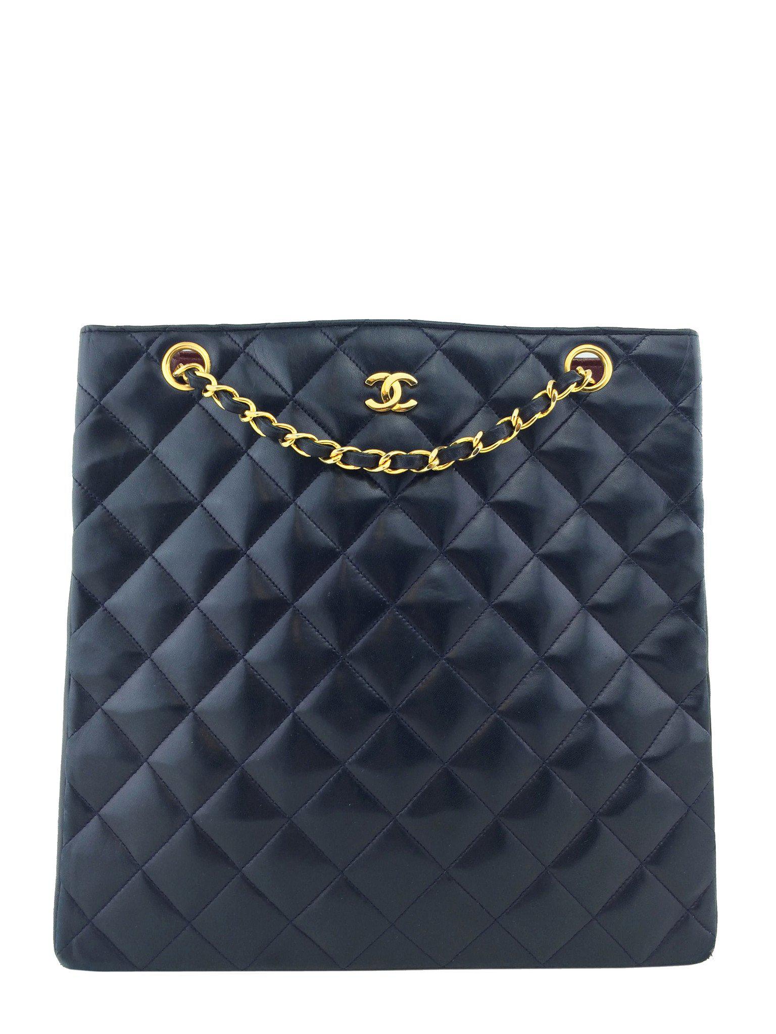 Chanel Vintage Quilted Lambskin Medium Shopper Tote Bag