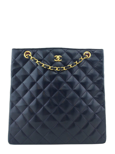 Chanel Vintage Quilted Lambskin Medium Shopper Tote Bag-Consigned Designs