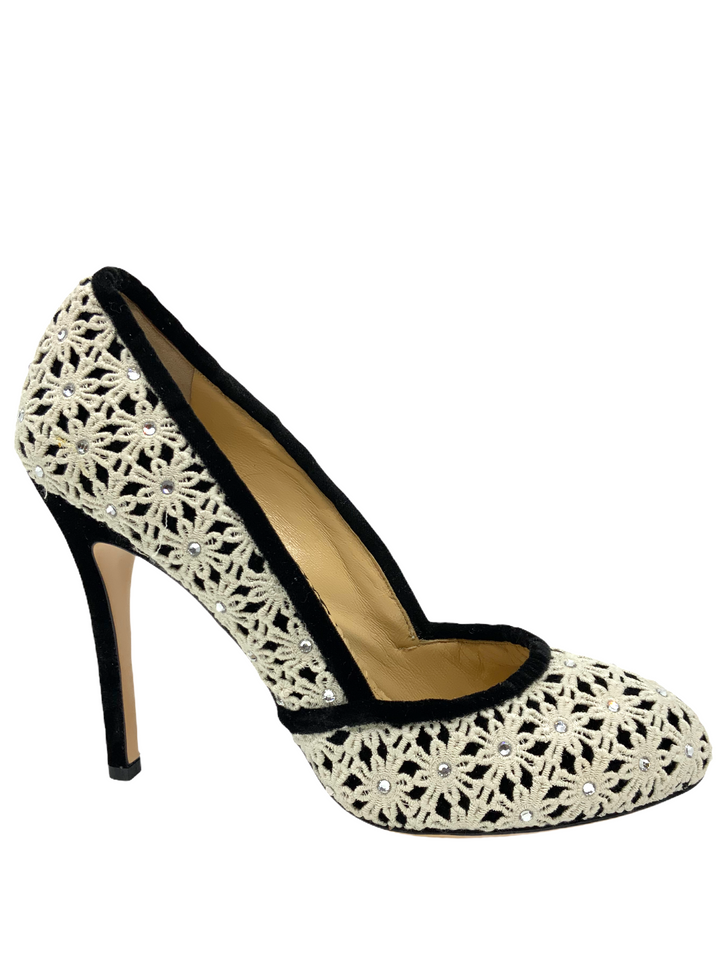 Charlotte Olympia Crystal Floral Lace Velvet Pumps Size 9 NEW Charlotte Olympia Crystal Floral Lace Velvet Pumps Size 9 NEW