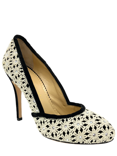 Charlotte Olympia Crystal Floral Lace Velvet Pumps Size 9 NEW-Consigned Designs