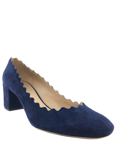 Chloe Lauren Scalloped Suede Block-Heel Pump-Consigned Designs