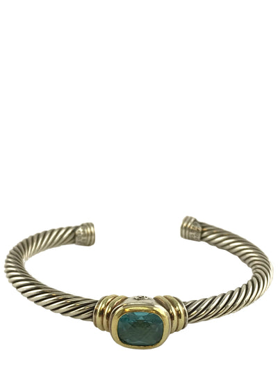 David Yurman Silver 14k Gold Blue Topaz Noblesse Bracelet-Consigned Designs